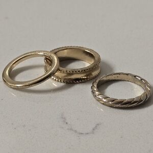 Artisan Gold and Silver Ring Trio